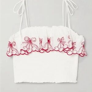 Thirty Thirty White Red cherry tank top Embroidered Women's ruffle top